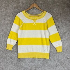 J Crew Sweater Womens Medium Yellow Stripe Wool Blend Pullover Round Neck- 4115